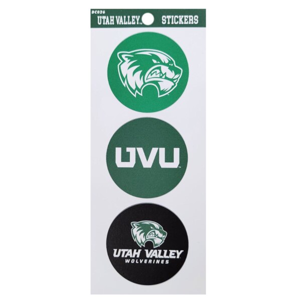 3 circle stickers with 3 UVU logos